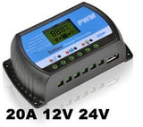 PWM 12V 24V 30A Solar Charge Controller with 0.8A 5V USB Output Big LCD Display for Max 50V 720W Solar Panel RTD-30A NEW