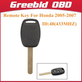 For Honda 2005-2007 Remote Key 2 Button and Chip Separate ID:48(433MHZ) Fit ACCORD FIT CIVIC ODYSSEY