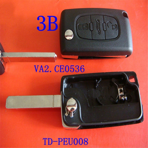Uncut Blade Car key Replacement Key Shell Key Flip Key for PEUGEOT 207 307 307S 308 407 3 Buttons CE0536 VA2 with screwdriver