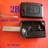 Keyless for PEUGEOT 307 key 2 button remote flip key shell CE0536 HU83 with battery place with groove