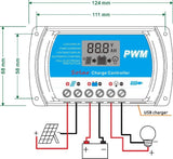 PWM Solar Charge Controller USB 20A LCD Fully 4-Stage PWM Charge Management for Max 50V 480W Solar Panel RTD-20A NEW Regulator