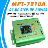 LCD MPPT 10A Solar Regulator Charge Controller for 24V 36V 48V 60V 72V Battery DC12-60V Max 600W Solar Panel DC-DC Step-Up Power