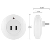 Smart Design LED Night Light with Light Sensor and Dual USB Wall Plate Charger Perfect for Bathrooms Bedrooms EU/US Plug