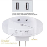 Smart Design LED Night Light with Light Sensor and Dual USB Wall Plate Charger Perfect for Bathrooms Bedrooms EU/US Plug