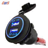 3 colors Waterproof Car Charger 12V-24V Universal Dual USB Car Charger Cigarette Lighter LED digital display Charging Socket - Car Diagnostic Tool