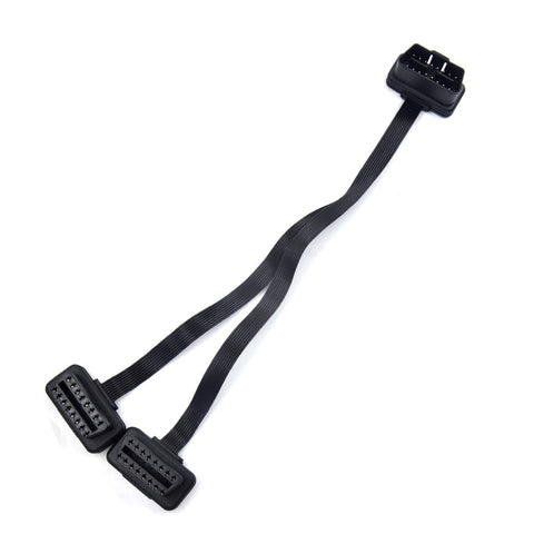 Flat+Thin 16Pin OBD 2 Extender OBD2 16 Pin ELM327 Male To Dual Female Y Splitter Elbow OBDII Extension Connector Cable