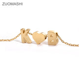 Tiny gold initial and heart necklace double letters name necklaces pendant for women girls .best friend jewelry